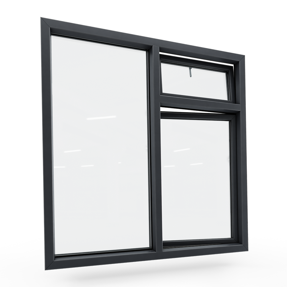 kunststof kozijn met 1 draaikiepraam met valraam boven en vast glas - 3 vaks - kruisverdeling
